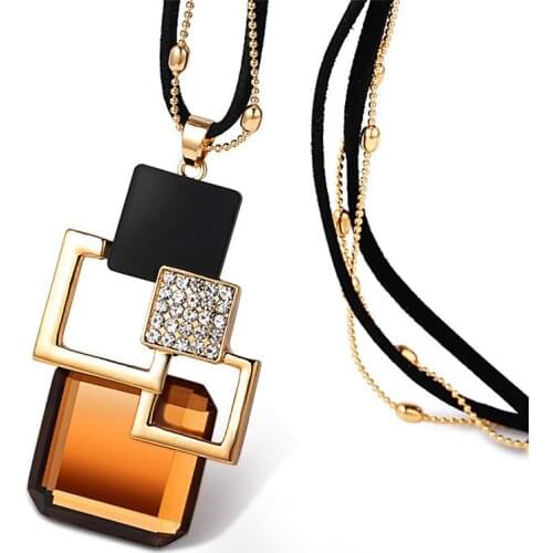 2016 fashion personality Silver color Hollow Geometric Big Crystal long Pendant Necklace Fine Jewelry for women Sweater chain