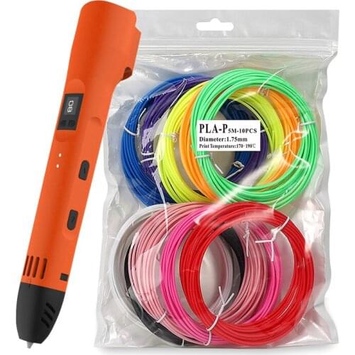 QCREATE ABS PLA Dual Mode 3D Printing Pen LCD Screen 60-245 Celsius Heating Temperature 8 Gears Speed with 50M 10 Color Filament
