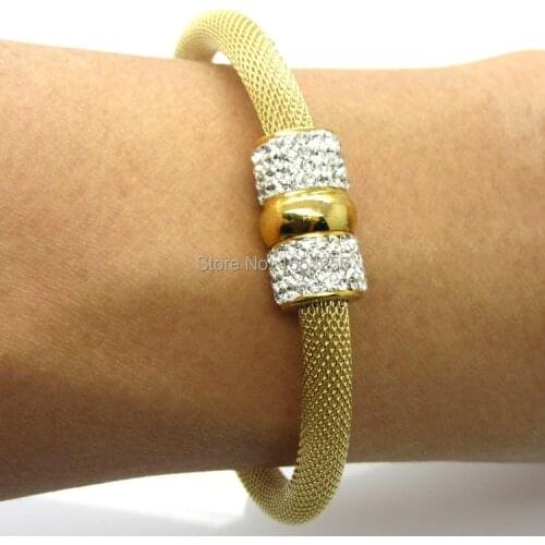 4 color New Style 316L Stainless steel Mesh Wire Bracelet Cuff Open Bangle AB clay Crystals Best Friend Gifts Bling