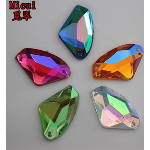 Micui 50pcs 17*27mm AB Color Irregular Shape Acrylic Rhinestones With Hole Sewing Rhinestones High Quality 2 Hole ZZ389