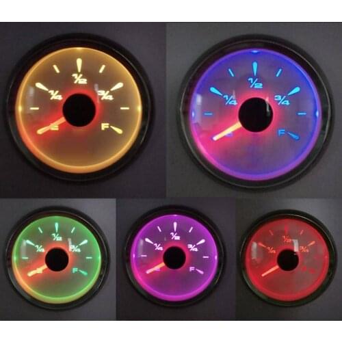 52mm Boat Car Fuel Level Gauge Meter Black Face & Black Ring Colorful LED Light For Boat Marine Car Truck RV Etc 9-32V