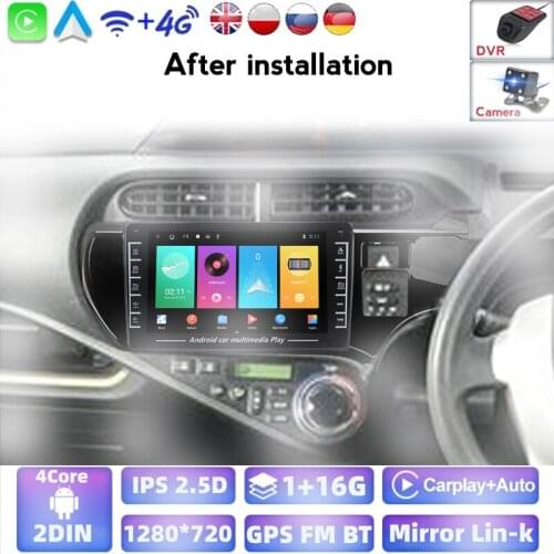 Android 4Core Head Unit HU In Dash Car Radio Multimedia Video Player Navigation GPS For Toyota Aqua 2011 2012 2013-2017 2 Din BT