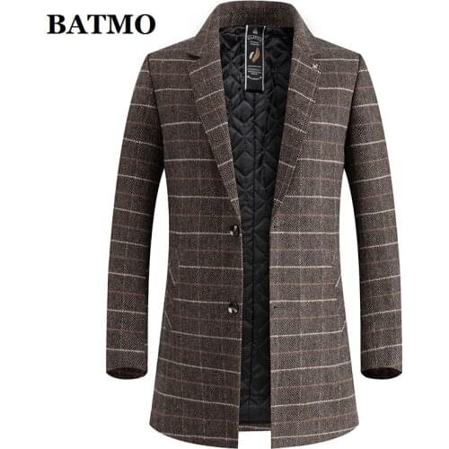 BATMO 2021 new arrival winter wool thicked trench coat men,plaid warm jackets,plus-size M-4XL 2821