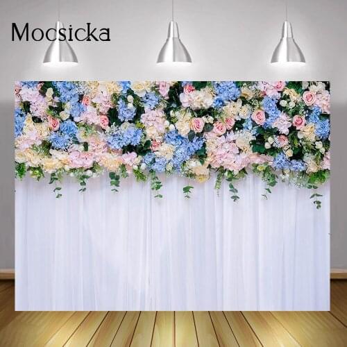 White Wedding Photography Backdrop Rose Floral Wall Background Bridal Shower Portrait Photo Valentines Day Photocall Photoshoot