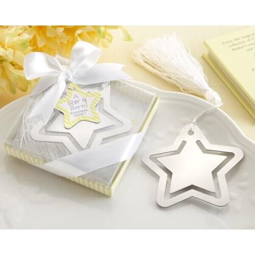 Free Shipping 10pcs/lot "Five-pointed Star" Metal Bookmark With Tassels Ribbon Gift Box For Party Gift Or Souvenirs