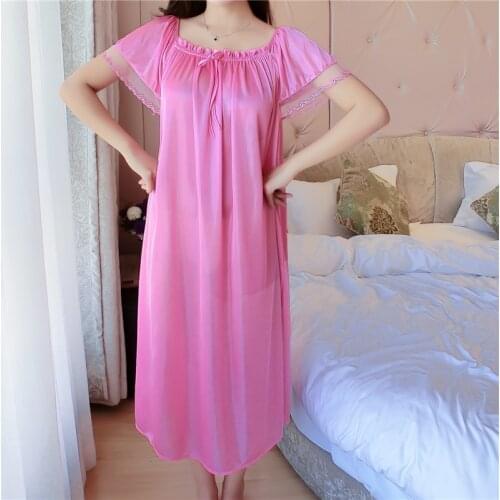 Large Size 4XL Women Sexy Nightwear Plus Size Lace Nightgown Sleepwear Dress Home Service Silk Lingerie Robe Wedding Bride Party