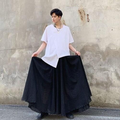 Four seasons dark Yamamoto style double layer design mens loose casual pants hairdresser young mens and womens skirt pants tr