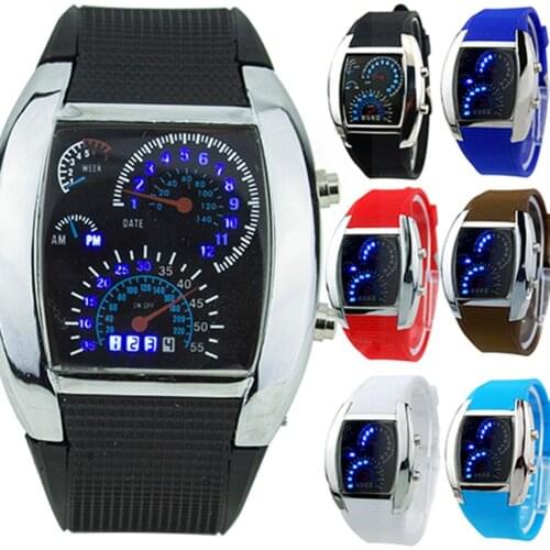 Fashion Mens Womens Sport LED Dashboard Pattern Dial Digital Wrist Watch Gift Electronic Wristwatch Luxury Watch