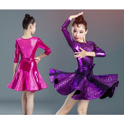 Kid purple Elegant Pleated Modern Salsa Latin Ballroom Dance Dresses for Girl Dance Clothes Dancing Competition Costume Wear