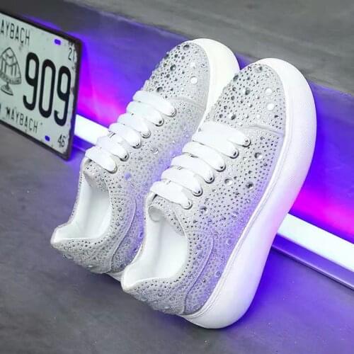 European and American New Style Large Size Full Rhinestone Platform White Shoes Fashion Sports Casual Womens Shoes