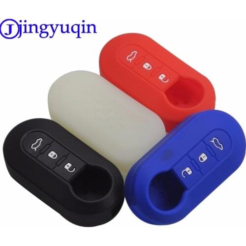 Jingyuqin Silicone Car key cover Case For Fiat 500 3 Buttons Flip remote key Shell Blank Fob key cover