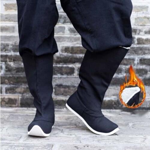 Chinese Hanfu Boots Men Winter&Autumn Warm Cloth Bow Boots Cosplay Black Hanfu Soap Boots Shoes For Men Women Plus Size 35-44