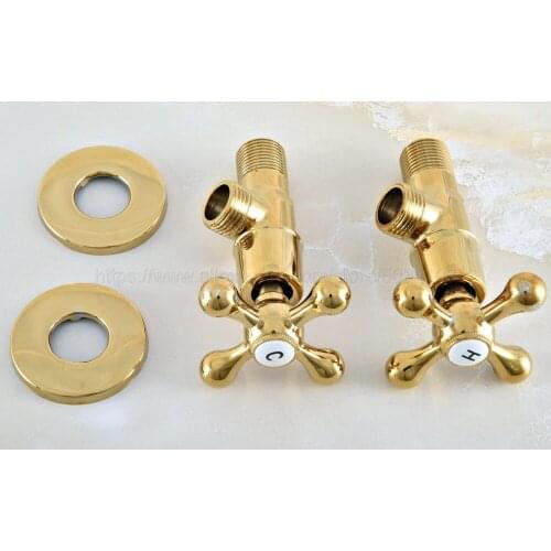 Gold Color Brass 1/2"male x 1/2" male Brass Bathroom Angle Stop Valve Gold Finish Filling Valves Bathroom zav013