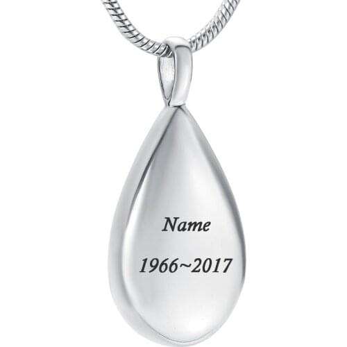 LL008 FREE Engraving Name /Date Of Your Loved Ones - Teardrop Cremation Urn necklace For Ashes For Women men Keepsake Pendant