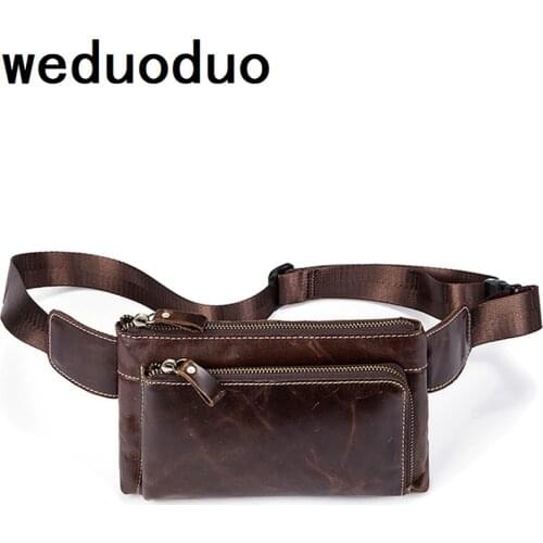 Weduoduo Men Waist Bag Genuine Leather Men Bag Phone Case Cover Travel Money Belt Bag Leather Waist Pack Fanny Pack Waists Pouch