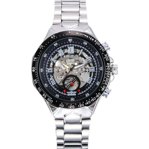 Winner Classic Series Golden Movement Inside Silver Stainless Steel Mens Skeleton Watch Top Brand Luxury Fashion Watch Gift