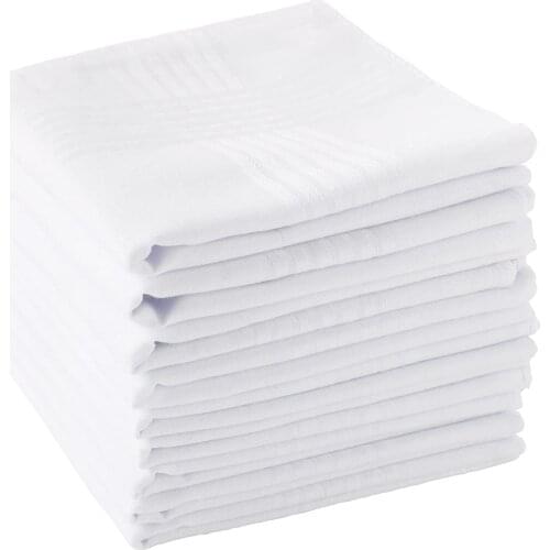 Mens Handkerchiefs,100% Soft Cotton,White Classic Hankie Pack of 12 Absorb Sweat Portable Bandana,Pocket Square Washable