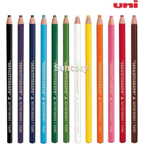 Mitsubishi 7600 Dermatograph Soft oil Colored pencil Box of 12 Pencils,for Wood, Glass, Garments, Metal, Fabrics, Porcelain