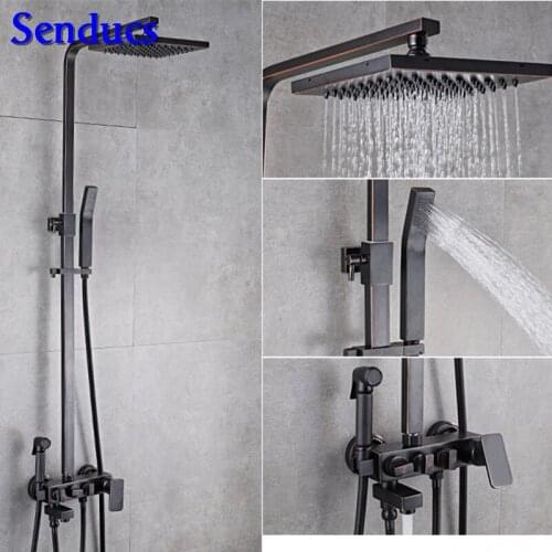 Senducs Luxury Black Shower Set Fashion Hot Cold Bathroom Black Shower System with High Quality Brass Black Shower Set