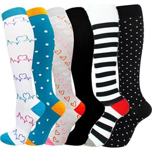 6 Pairs Compression Stocking Women Men Knee High Sports Socks for Running Marathon Cycling Edema Diabetes Varicose Veins Socks