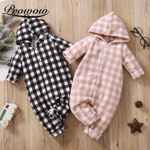 Prowow Autumn Winter Babys Rompers Plaid Baby Girl Clothes For Newborns Jumpsuit Cute Kids Baby Overalls Hooded Infant Clothing