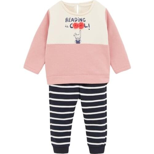 Baby Girl Fall Clothes 2021 New Autumn Casual Cotton Brand Toddler Contrast Bunny Sweater + Striped Pants Children Set 20755