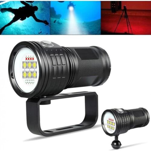 QH14-7 Six 9090 300W White XML2 Four XPE Red R5 Four XPE Blue R5 LED Support Underwater 80m Flashlight for Diving / Photography