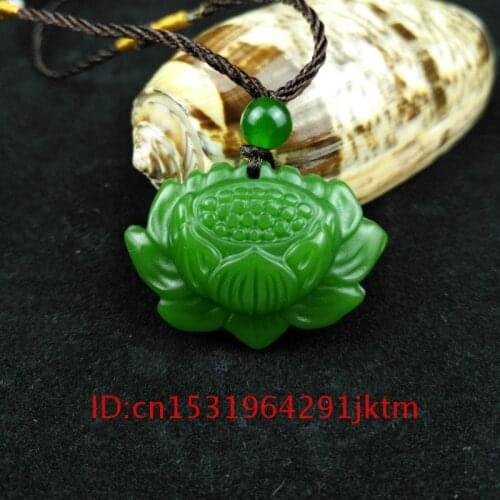 Charm Hand Green Men Jewelry Amulet Natural Jade Lotus Gifts Women Pendant for Carved Fashion Chinese Necklace Jadeite