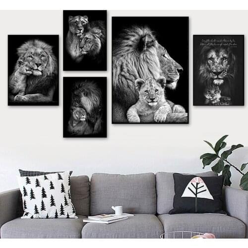 Cuadros Modern Animal Black and White Lion Wall Art Canvas Painting Posters and Prints Wall Pictures for Living Room Decoration