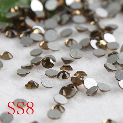 SS8 2.3-2.4mm 1440pcs/lot nail art smoked topaz Non Hot Fix Rhinestones wedding dress shoes accessaries