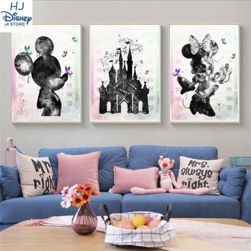 Disney Graffiti Street Art Banksy Mickey Mouse Canvas Painting Minnie Poster Print Disney Castle Wall Art for Home Decor Cuadros