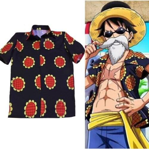 Japan Anime One Piece Monkey D Luffy Dressrosa Corrida Colosseum Cosplay Costumes Sunflower T Shirt Casual Tops Tee