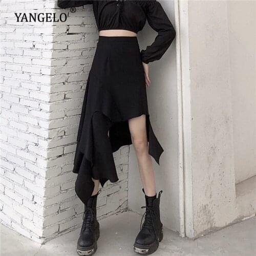 Gothic Hip Hop Girls Black Skirt 2021 New Design Irregular Skirt Korean Vintage style A-line Skirt for Women