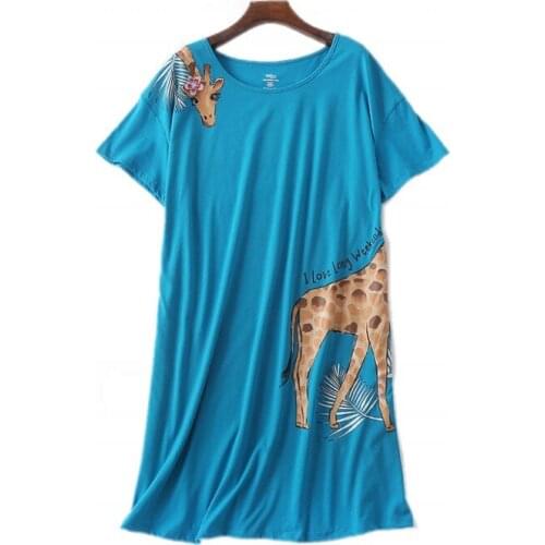 Summer Female Casual Loosen Cartoon Sleepshirt Ladies Cotton Nightgown Women Short Sleeve Round collar Home clothes Plus size