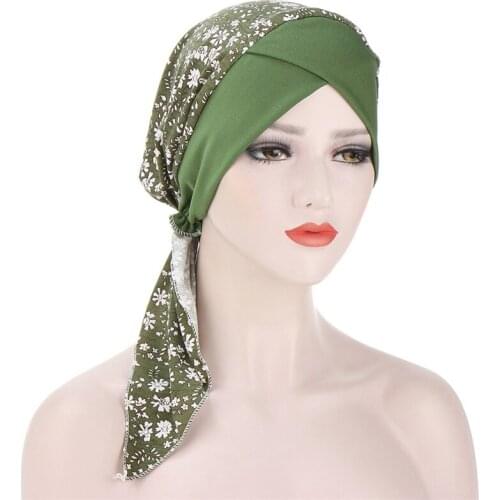 New Fashion Forehead Pre-Tied Arab Indian Turban Muslim Headwear Women Chiffon Cap Bandanas Headscarf Summer Accessories