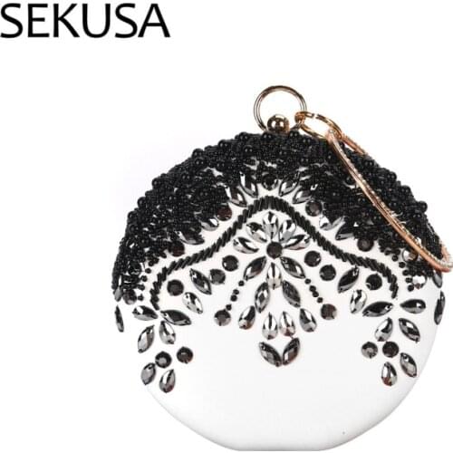 Ball design PU fashion clutch beaded vintage women evening bags diamonds metal luxury 2020 new female handbags