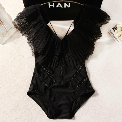 Women Black One Piece Swimwear Monokini Bathing Suit Swimming Beachwear Summer Sexy Solid Swimsuit Female Holiday Wear