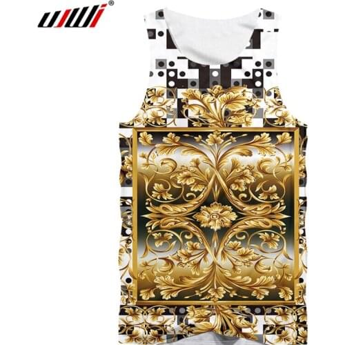 UJWI Summer New Mens 3D Gold Pattern Printing Vest Mens Sleeveless O-neck Casual Vest Man Fitness Sleeveless Top Dropship 5XL