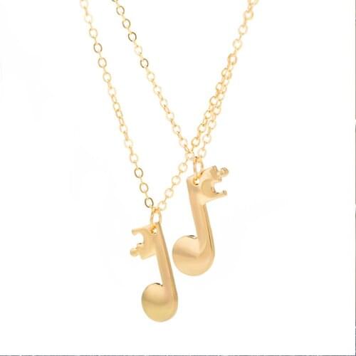 1 Pair Double Parts Stitching Musical Note Silver Plated Black Golden Necklace for Women