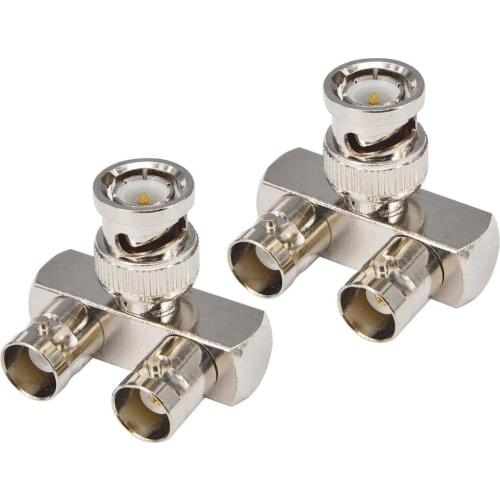2 Pieces BNC Male to Dual BNC Female Right Angle Adapter 3 Way Splitter Adapter Jack Connector,Coaxial Surveillance Equipment