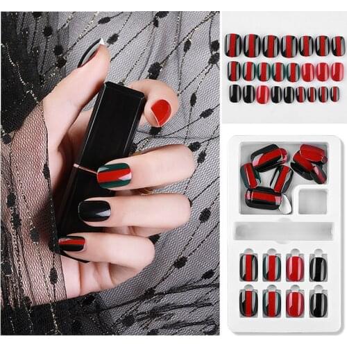 24Pcs False Nails Fake Nails Detachable Press on Nails With Jelly Gel Glue Nail Art Glue on Nails