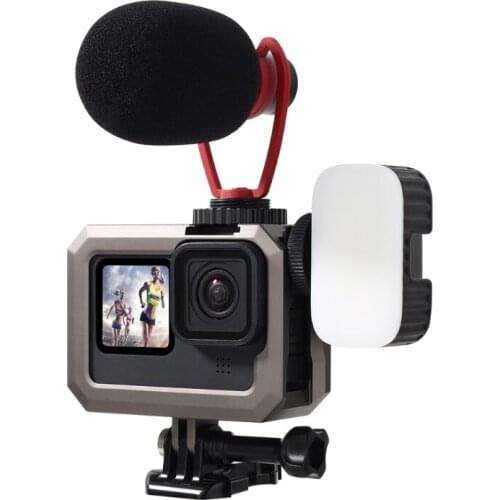 28EA Housing Frame Case Aluminum Alloy Shell Case Protective Cage for GoPro-Hero 9 with Double Cold Shoe Camera Mount