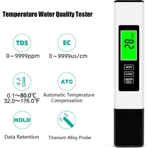 3 in 1 LCD Digital TDS EC PPM Meter Water Quality Purity Tester Pen for Aquarium Pool Home Drinking Monitor
