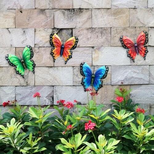4PCS Metal Butterfly Wall Decor Hanging Sculpture Garden Fence Landscape Decoration Wrought Iron Metal Butterfly Craft Ornaments