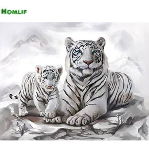 Diamond Embroidery Animal Wall Art Square&round Cross Stitch Full Diamond Painting White tiger Living Room Decor Needlework