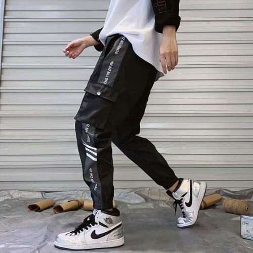 Men Fashion Casual Cargo Pants Unique Side Stripe Men Hip Hop Punk Style Sweatpants Streetwear Jogger Basketball Mens Clothing