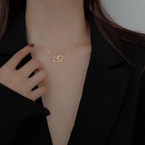 MOVESKI 925 Sterling Silver New Heart Iinterlocking Necklace Women Sterling Silver Clavicle Chain Korean Fashion Trend