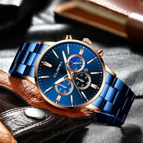 CUENA Mens Watches Top Brand Quartz movement Luxury business Gold watch Military sport waterproof Wrist watch Relogio Masculino