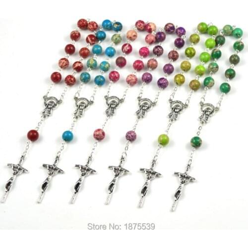 Fashion 6 color natural stone bead decade rosary ten beaded one rosary for baptism