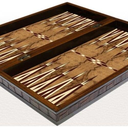 Wooden Backgammon with Checkers Outside Board Gift for Men Chess Checker Family Board Game Set with Walnut Design Backgammon Set